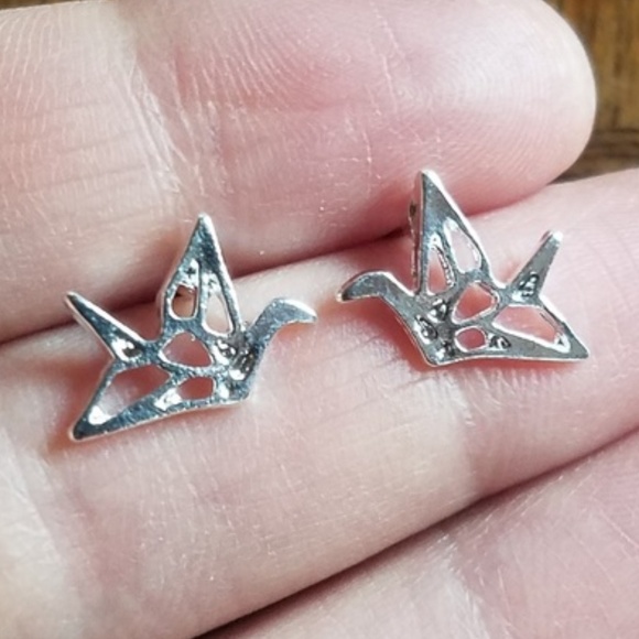 NWOT Silver Paper Crane Studs - Picture 3 of 7